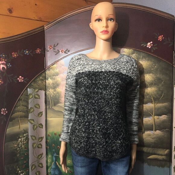 Women's Grey/Black Knit L/S Sweater-M - Picture 1 of 4